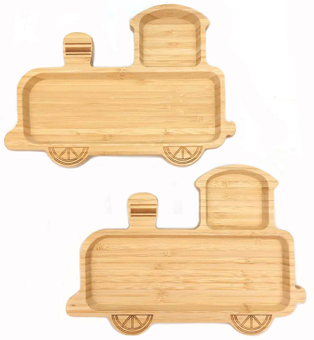2 pcs Bamboo Train Shaped Food Plate for Snacks Appetizer