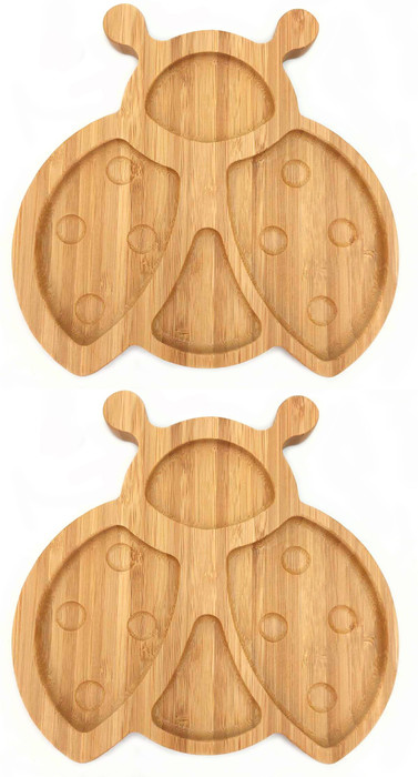 2 Pcs Bamboo Food Ladybug Shaped Plate for Snacks Appetizer