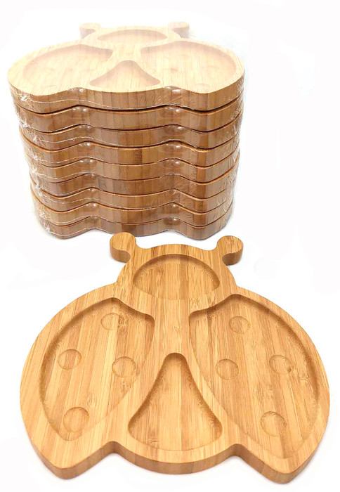 10 Pcs Bamboo Food Ladybug Shaped Plate for Snacks Appetizer 