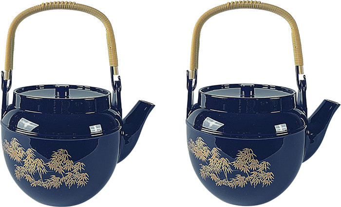 2 Pack Black 34 Ounce Plastic Melamine Unbreakable Teapot Lacquered with Bamboo Pattern Made in Japan