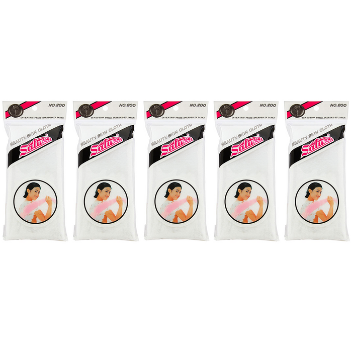 Salux White Nylon Japanese Beauty Skin Bath Wash Cloth – Exfoliating Body Towels, 5 Pack, Made in Japan