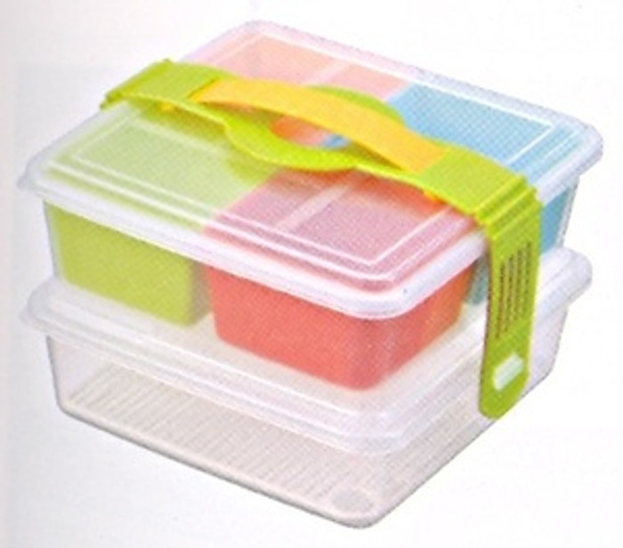 INOMATA Bento Box, 7 inches wide x 7 inches long x 4.75 inches deep, mix INOMATA Bento Box, 7 inches wide x 7 inches long x 4.75 inches deep, mix