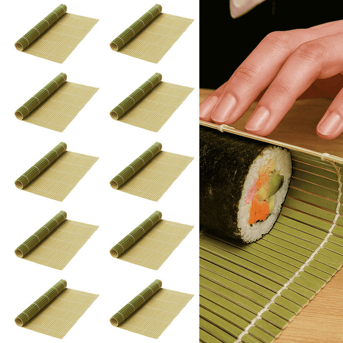 10 Pack Natural Bamboo Sushi Mat Sushi Roller 9.5 inch Square
