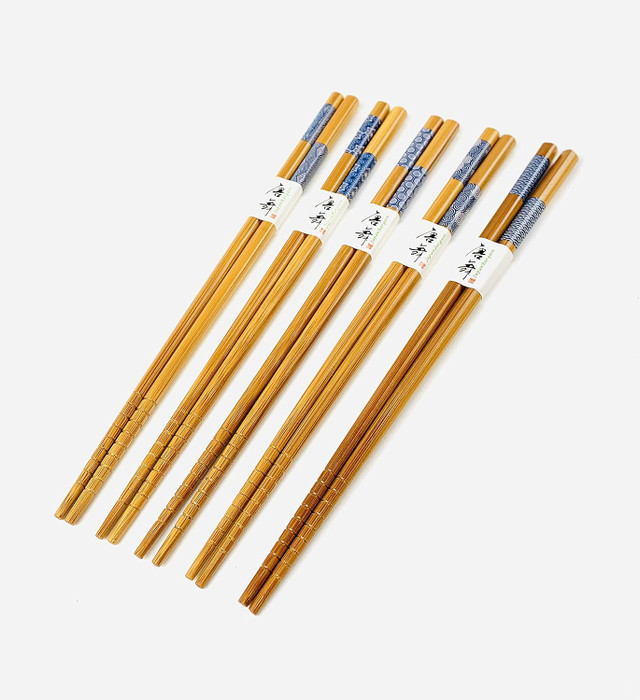 4 Pack 5 Pair  Bamboo Blue/Natual Chopsticks Set Reusable Wooden Chop Sticks Dishwasher Safe 9 inch