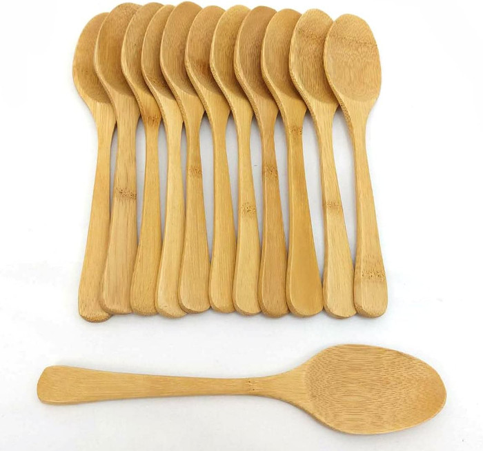 12 Pack Long Bamboo Wood Soup Spoons Eco Friendly Dinner Spoons 8.25-inch