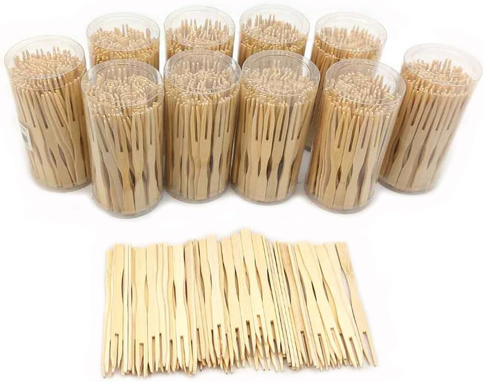 1000 Pcs Appetizer Forks Mini Bamboo Forks for Cocktail hourderve Forks Disposable Bamboo Picks Party Toothpick 3.5 inches