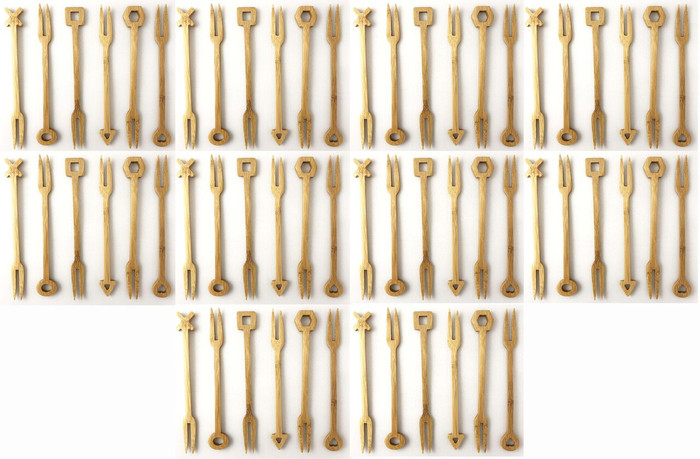 10 Pack 6 psc Reusable Bamboo Snack Dessert Forks Set, Two Prong Forks Bistro Cocktail Forks Tasting Appetizer Forks Fruit Forks Natural Bamboo 5.5" Long