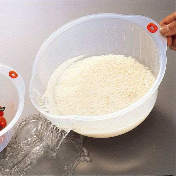 Inomata Japanese Rice Washing Bowl with Side Strainer – Large 9.75" BPA-Free Rice, Fruit & Vegetable Wash Bowl, Made in Japan