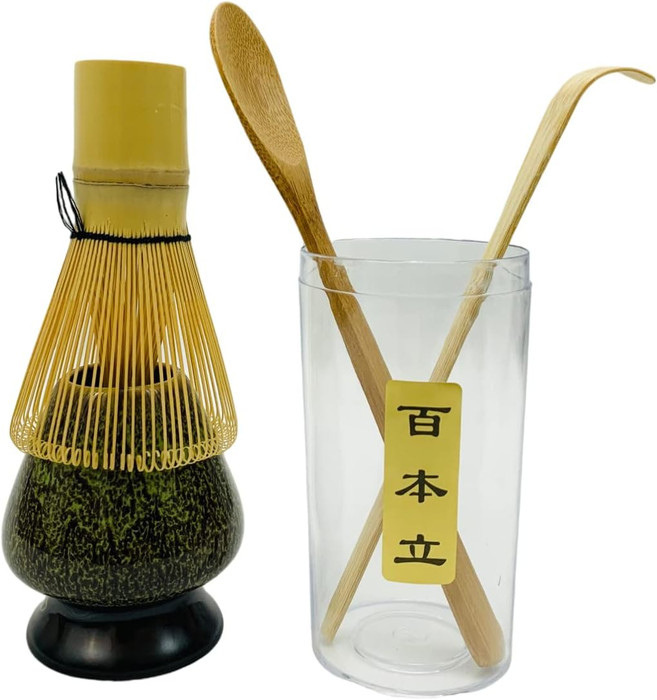 Japanese Matcha Chasen Bamboo Whisk Tea Spoon and Tea Scoop Chashaku and Whisk Stand Green Tea Ceremony Whisk Set