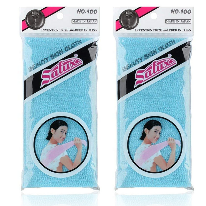 Salux Blue Nylon Japanese Beauty Skin Bath Wash Cloth – Exfoliating Body Towels, 2 Pack, Made in Japan