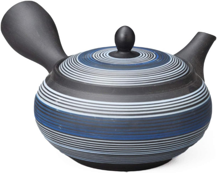 Tokoname Ware Kashiwayo Hiramarunaka Teapot Light Blue Line