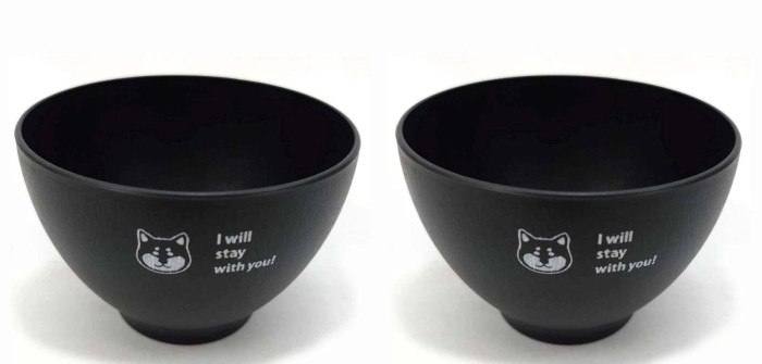 2 Pack Plastic Lacquered 4 inch Shiba Inu Soup Bowl Made in Japan