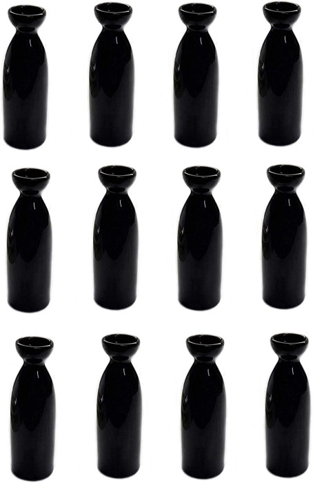 12 pcs Black Porcelain Sake Carafe Bottle Cold Hot 7.5 oz Microwave Safe 