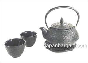 Pine Needle Cast Iron Tea Set Black