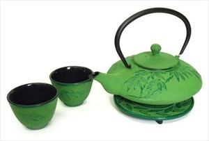 Bamboo Cast Iron Tea Set Lime Green