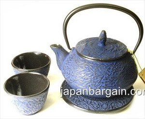 Pine Needle Cast Iron Tea Set Blue