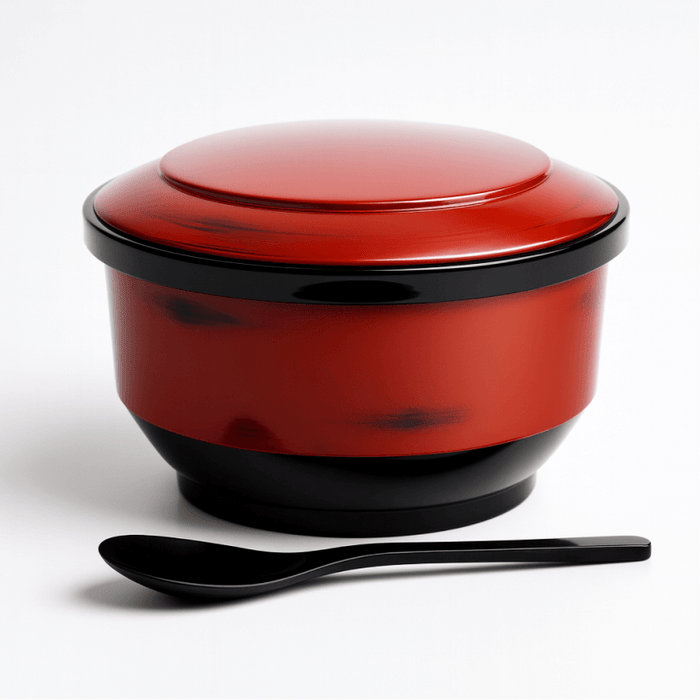 Japanese Rice Serving Bowl with Lid and Scoop – 6.5 Inch Red Lacquer Melamine Rice Bowl, Made in Japan Japanese Rice Serving Bowl with Lid and Scoop – 6.5 Inch Red Lacquer Melamine Rice Bowl, Made in Japan