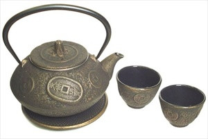 Ancient Coin Cast Iron Tea Set Gold