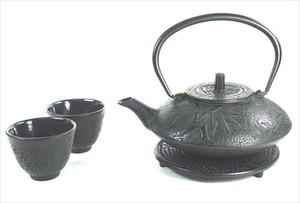 Black Color Cast Iron Tea Set Bamboo