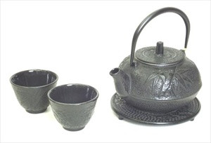 Black Cast Iron Tea Set Bamboo Pine Plum