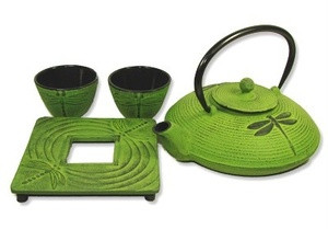 Cast Iron Tea Set with Dragonfly 24oz Lime