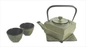 Square Cast Iron Tea Set Dragonfly Earth Color