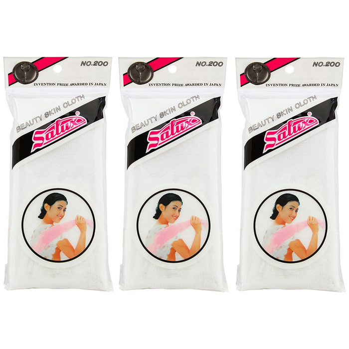 Salux White Nylon Japanese Beauty Skin Bath Wash Cloth – Exfoliating Body Towels, 3 Pack, Made in Japan