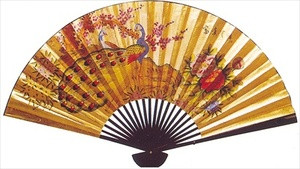 Large Oriental Wall Fan Peacock 40in