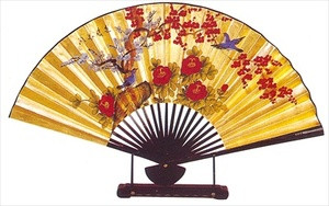 Large Oriental Table Fan Plum Blossom 18in