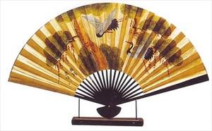 Large Oriental Table Fan Pine & Crane 18in