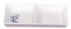Bamboo Melamine Two Compartment Sauce Dish