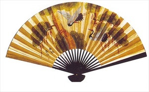 Large Oriental Wall Fan Pine & Crane 30in