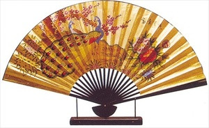 Large Oriental Table Fan Peacock 18in