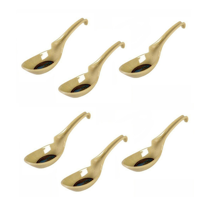 Set of 6 Asian Japanese Chinese Wonton Soba Rice Pho Ramen Noodle Soup Spoons Notch and Hook Ladle Style Spoon, Green
