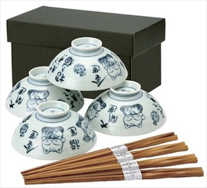 Maneki Neko Porcelain Rice Bowl Set