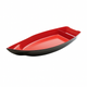 Large Japanese Sushi Boat Plate – 27.5x9.5 Inch Black & Red Melamine Serving Tray with Sauce Divider