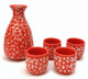Large Sake Set Porcelain Saki Set Sake Decanter and Saki Cup Set, Red Color with Kanji Calligraphy