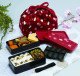 apanese Traditional Rabbit Blossom Bento Box Set - Square 2 Tier Bento Box, Rice Ball Press, Bento Bag (Red)