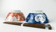 Japanese Porcelain Rice Bowls and Chopsticks Gift Set, Lucky Cat Pattern Soup Bowls, Blue and Pink Color, Set of 2, Made in Japan