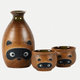 Japanese 3-Piece Tanuki Raccoon Sake Set – Ceramic Sake Bottle with 2 Cups, Made in Japan