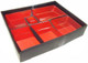 2 Pack Red and Black Japanese Traditional Plastic Lacquered Lunch Bento Box 6 Compartments for Restaurant or Home Tray and Plate Set Made in Japan 11.75x9.5 inch