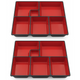 Japanese Lacquered Plastic Bento Box Plates – Set of 2, 6 Compartments Each, 11.75"x9.5", Made in Japan, Red & Black