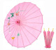 3 Pack Asian Parasols – 32" Pink Nylon Umbrellas with Bamboo Frame, Hand-Painted Floral Design