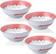 4 Pack 7.5 Inch Pink Porcelain Bowls Maneki Neko Smiling Lucky Cat Pattern Made in Japan