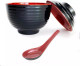 6 Pack Black/Red Melamie Miso Soup Vegetable Bowl With Lid 11oz