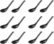 12 Pcs Japanese Black Soup Spoons with Hook Black 6.5 inch