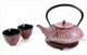 Raspberry Color Cast Iron Tea Set Bamboo