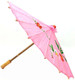 Asian Parasol Umbrella – 32" Pink Nylon Sun Umbrella with Bamboo Frame, Hand-Painted Floral Design