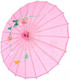 Asian Parasol Umbrella – 32" Pink Nylon Sun Umbrella with Bamboo Frame, Hand-Painted Floral Design