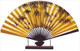 Large Oriental Table Fan Bamboo & Crane 18in